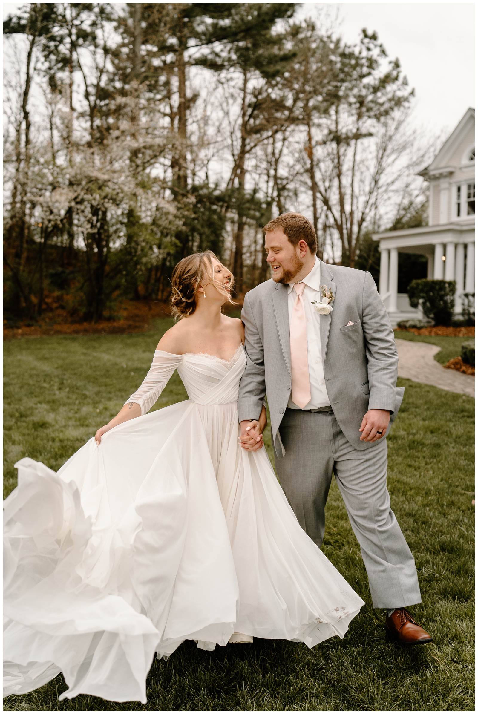Dreamy and flowy wedding dress at the McAlister-Leftwich House by Raleigh and Charlotte NC photographer
