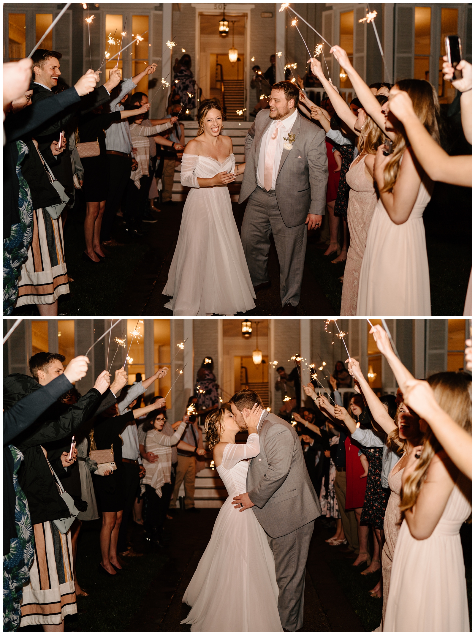 Romantic sparkler exit at the historic McAlister-Leftwich House by Greensboro, NC wedding photographer
