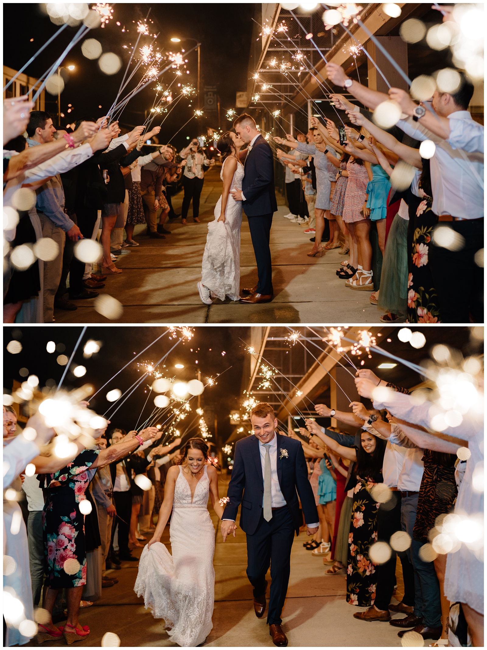 Romantic sparkler exit by NC wedding photographer