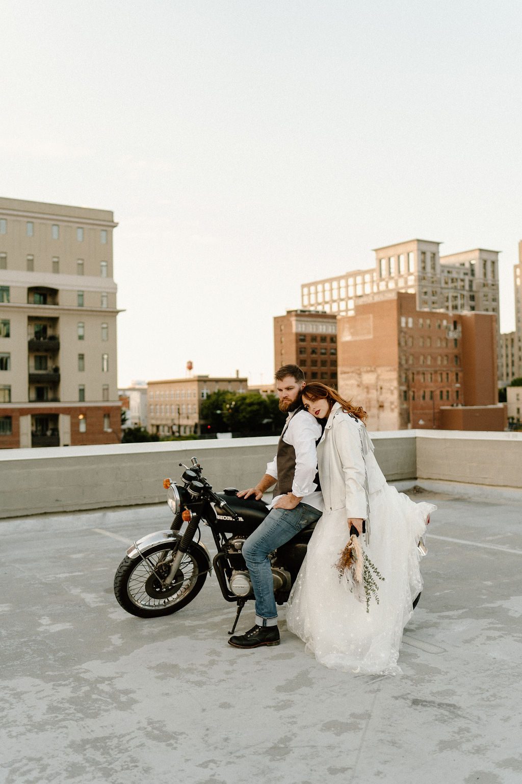 fun urban city elopement With Motorcycle