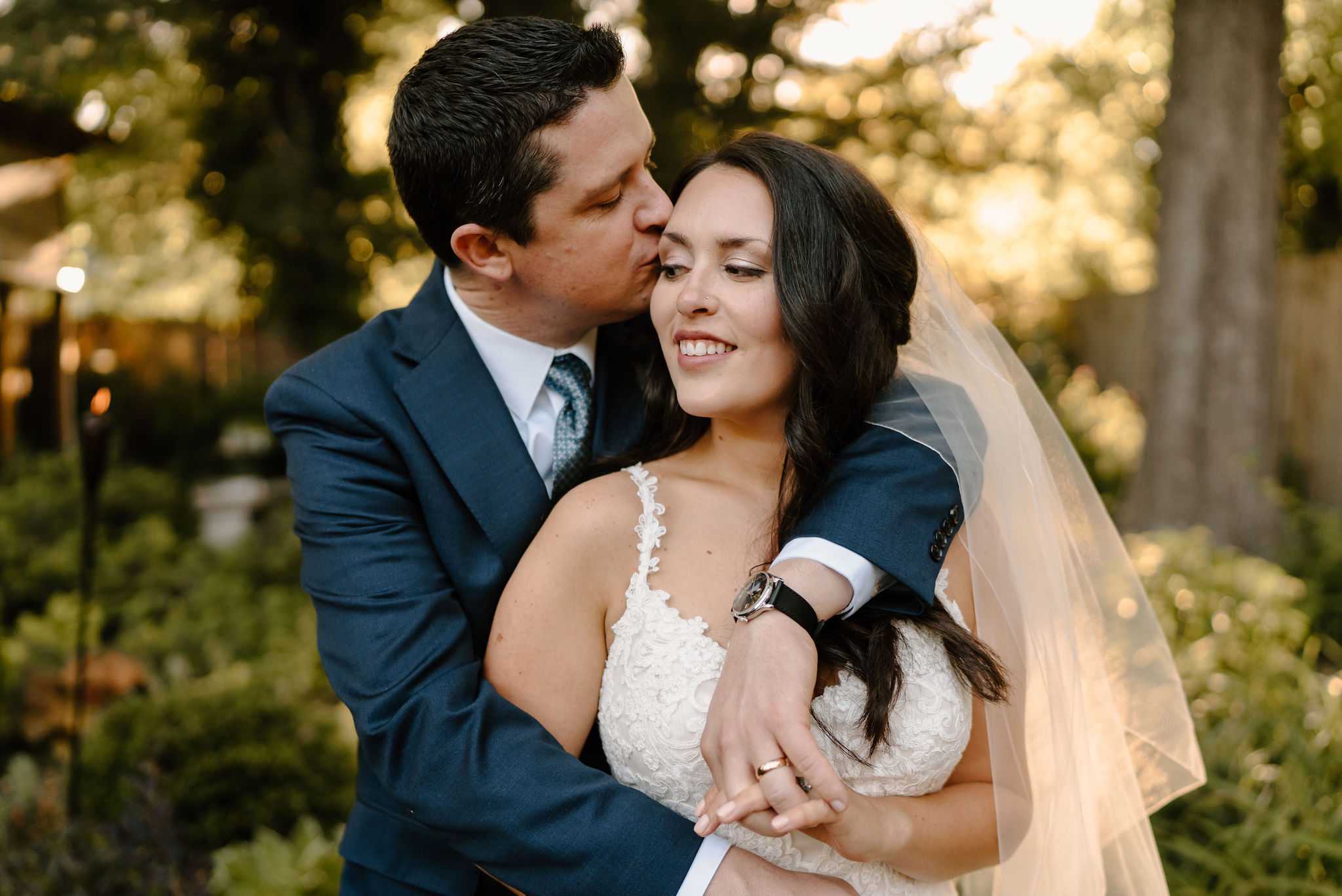 Greensboro bridal photos with gorgeous bride and groom in an intimate outdoor wedding setting
