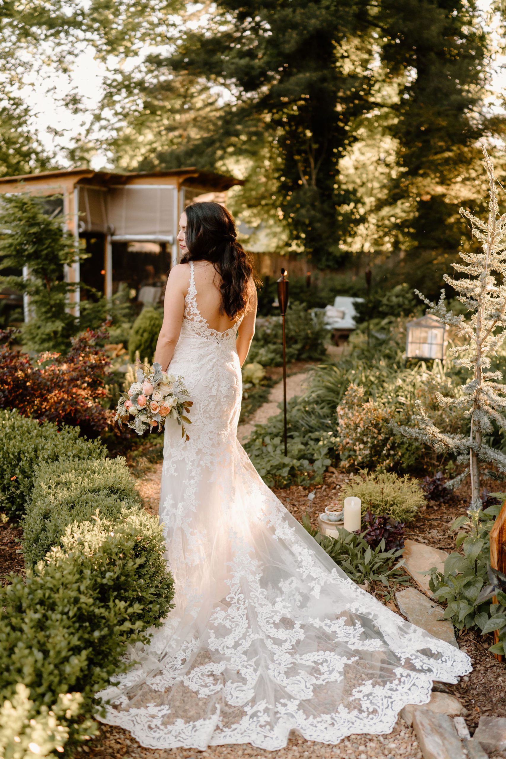 Greensboro bridal photos with gorgeous bride and groom in an intimate outdoor wedding setting
