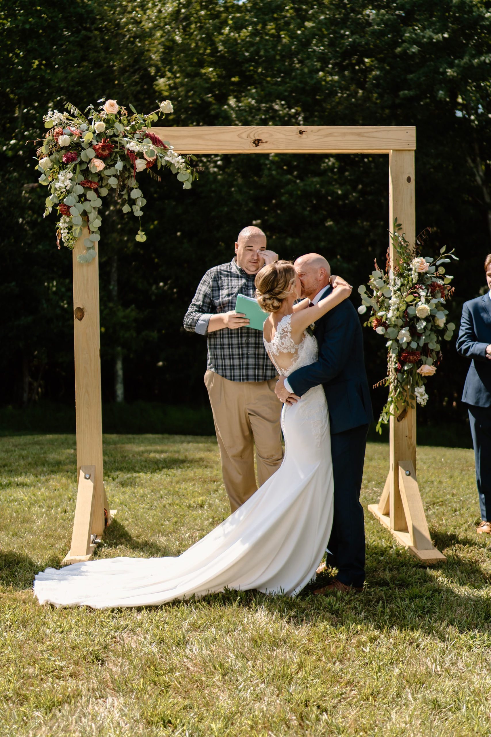 North Carolina outdoor wedding day with a fun and unique wedding theme vibe and fall wedding flowers and decor