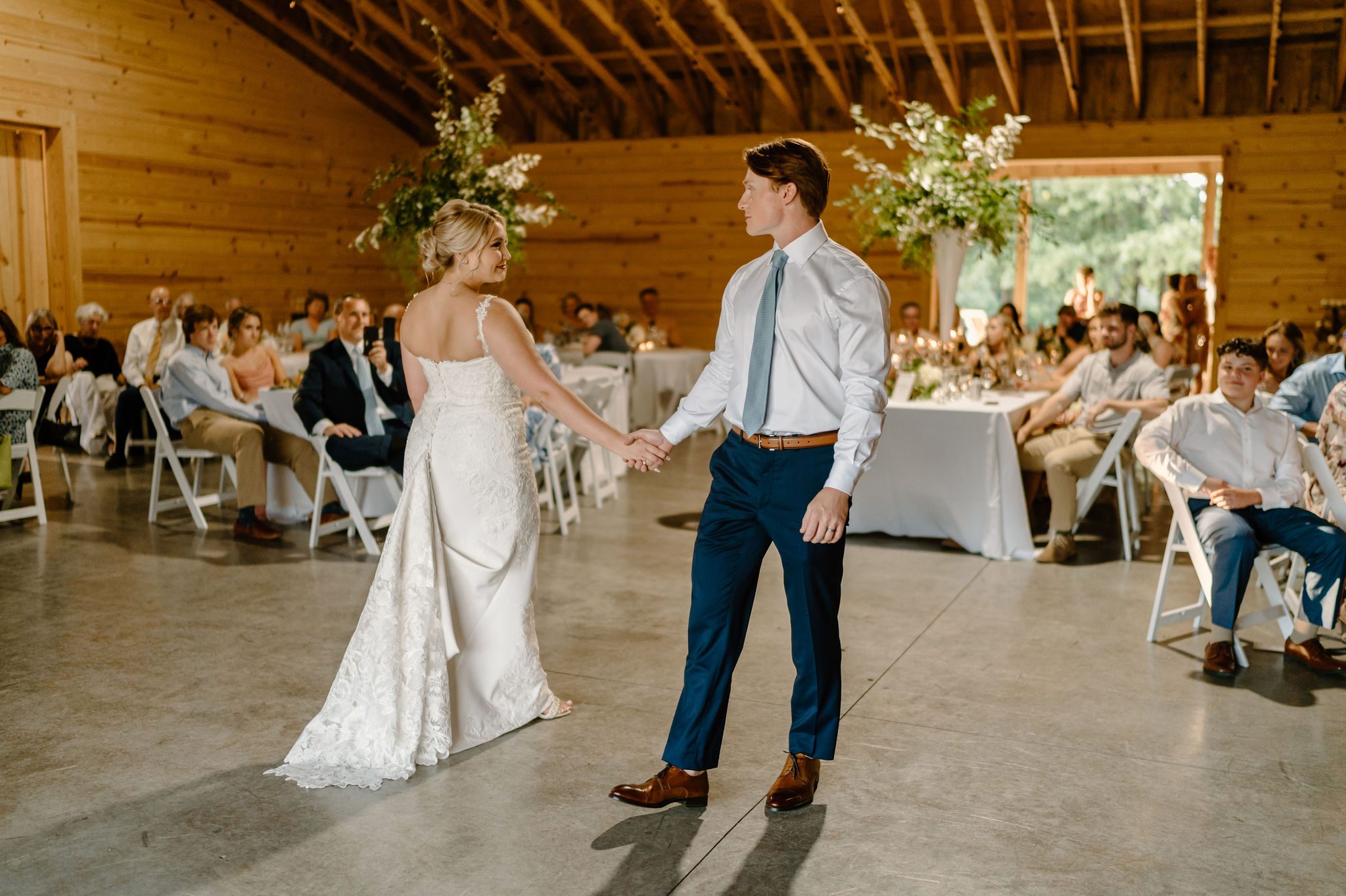 Long Acres Barn venue in Winston-Salem, North Carolina with beautiful decor and forest vibes
