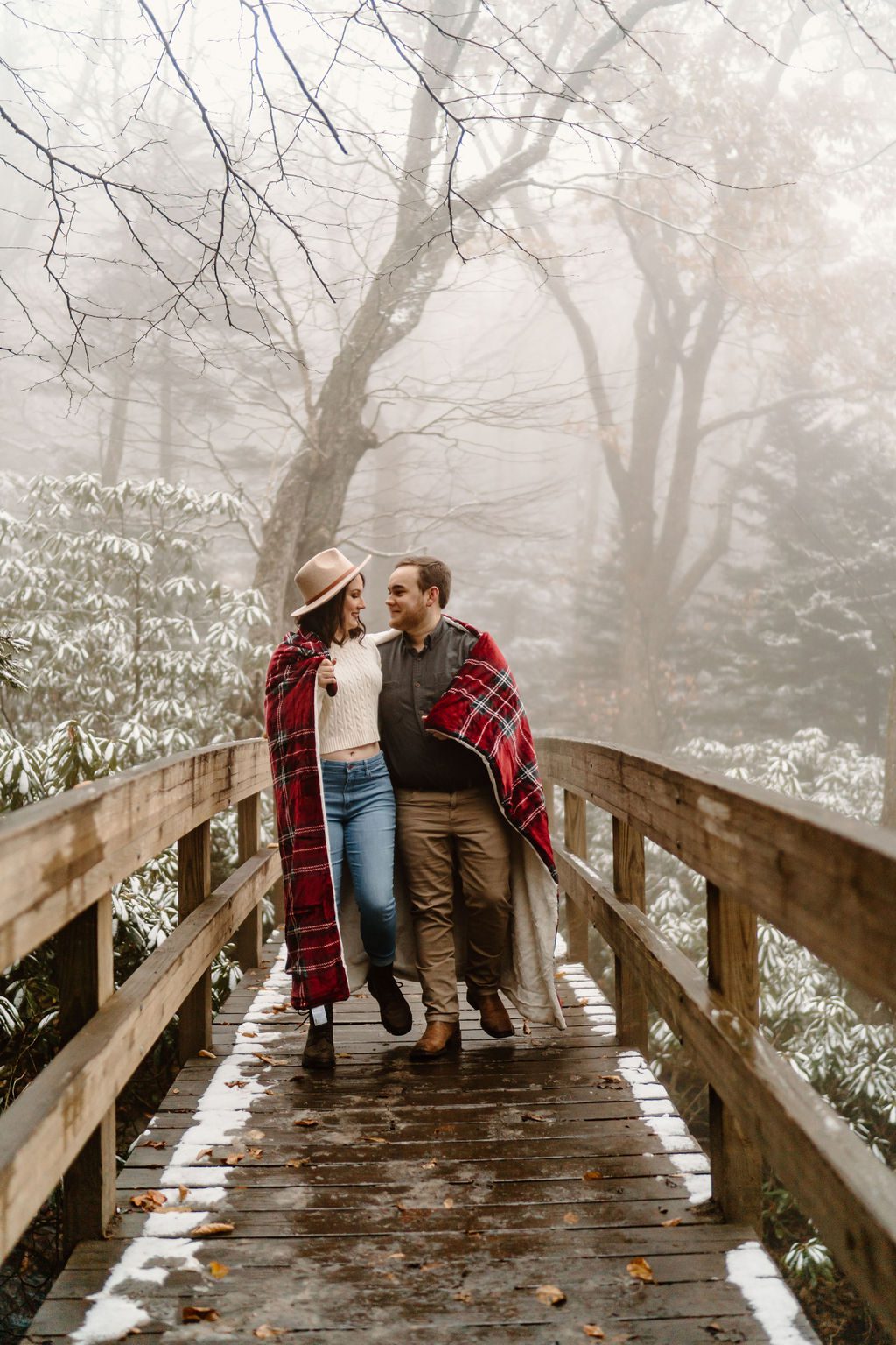 Snowy Winter Engagement Photos At Blue Ridge Parkway