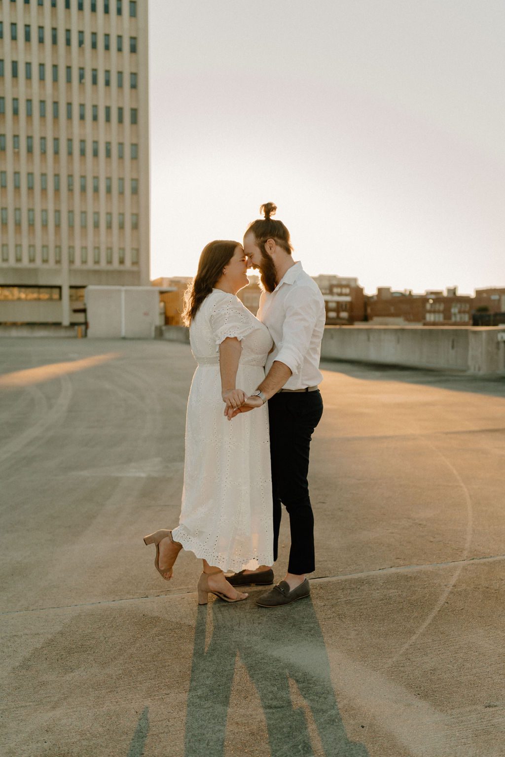 Downtown Winston-Salem North Carolina couples session on rooftop 
