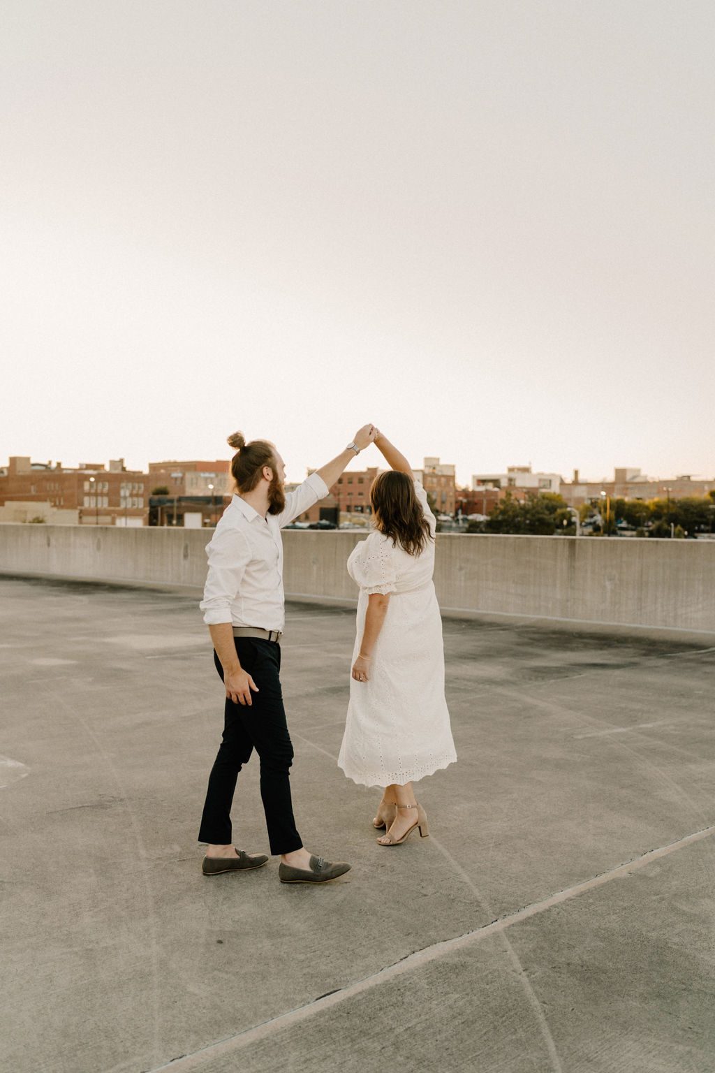 Downtown Winston-Salem North Carolina couples session on rooftop 

