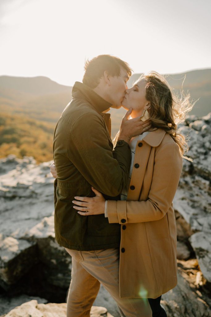 Adventure engagement session with cute couple during golden hour in North Carolina
