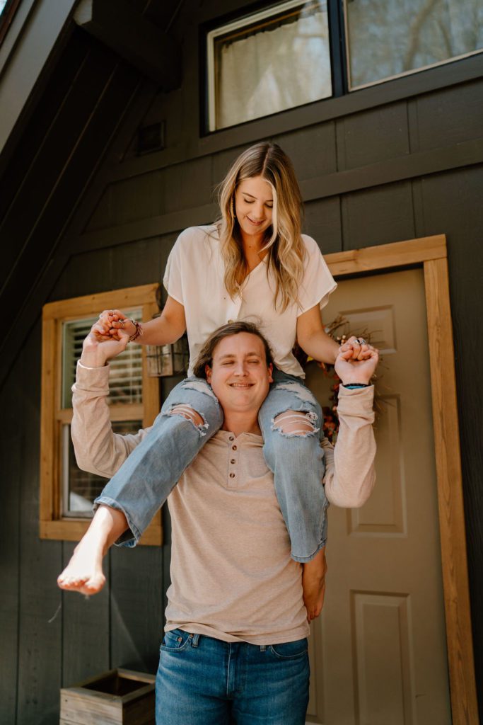 Sweet couple having fun together at Airbnb in Boone, NC
