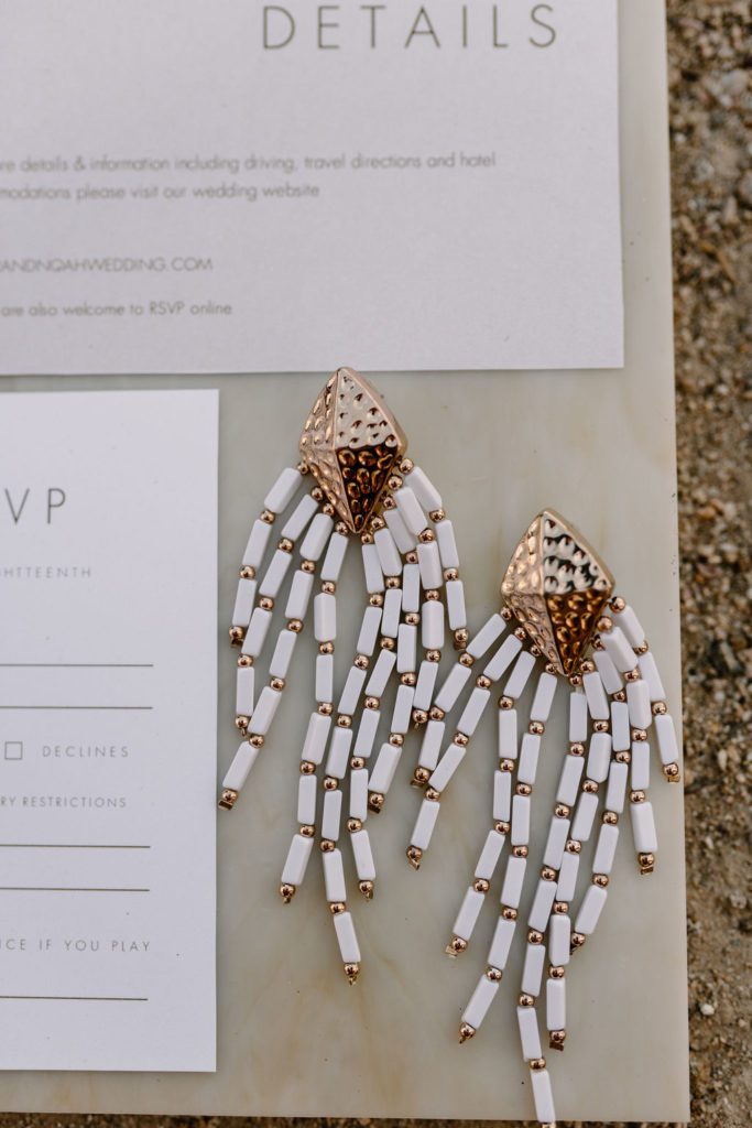 wedding details with boho earings