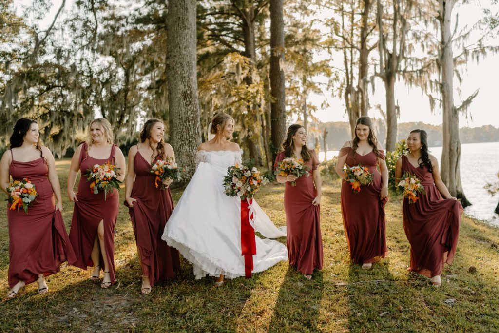 Bride and bridesmaids bridal party photos at Amelia Grove in New Bern, North Carolina
