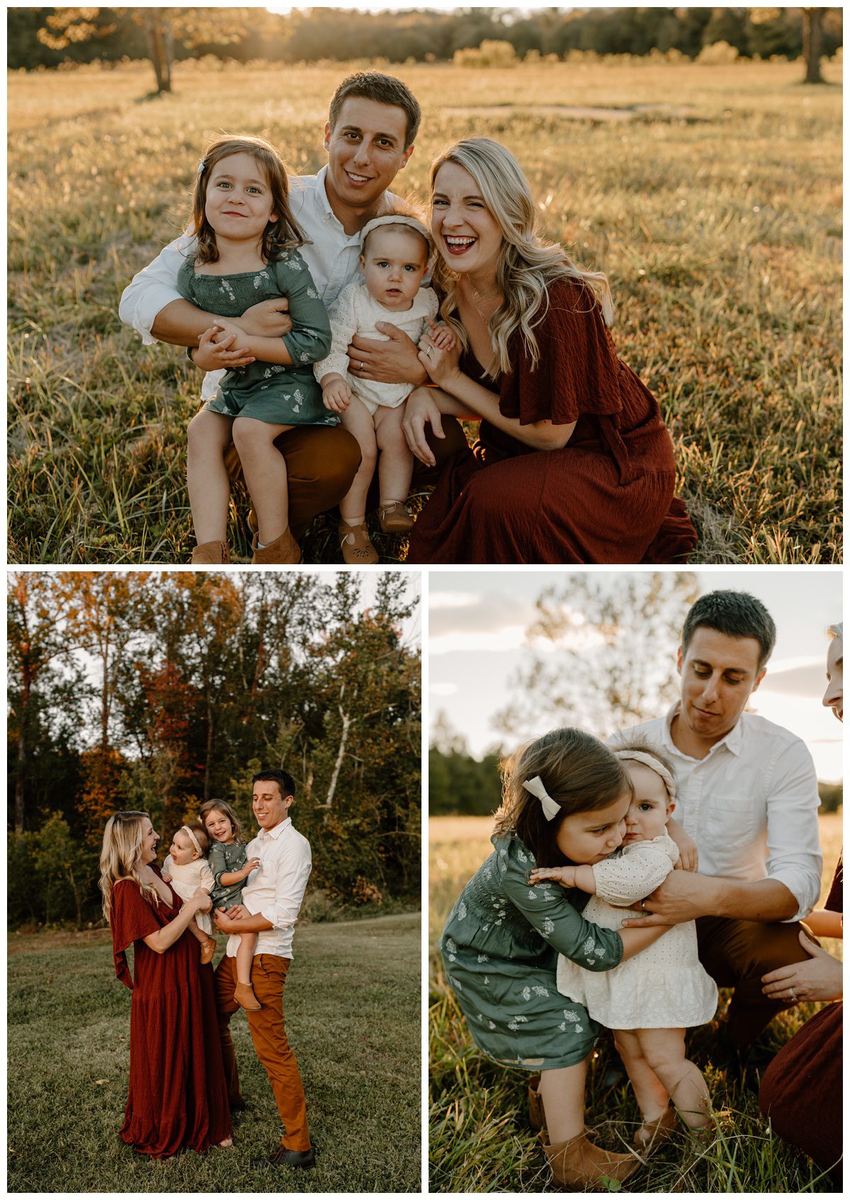 Outdoor fall family photos taken during golden hour by Winston-Salem, NC portrait photographer