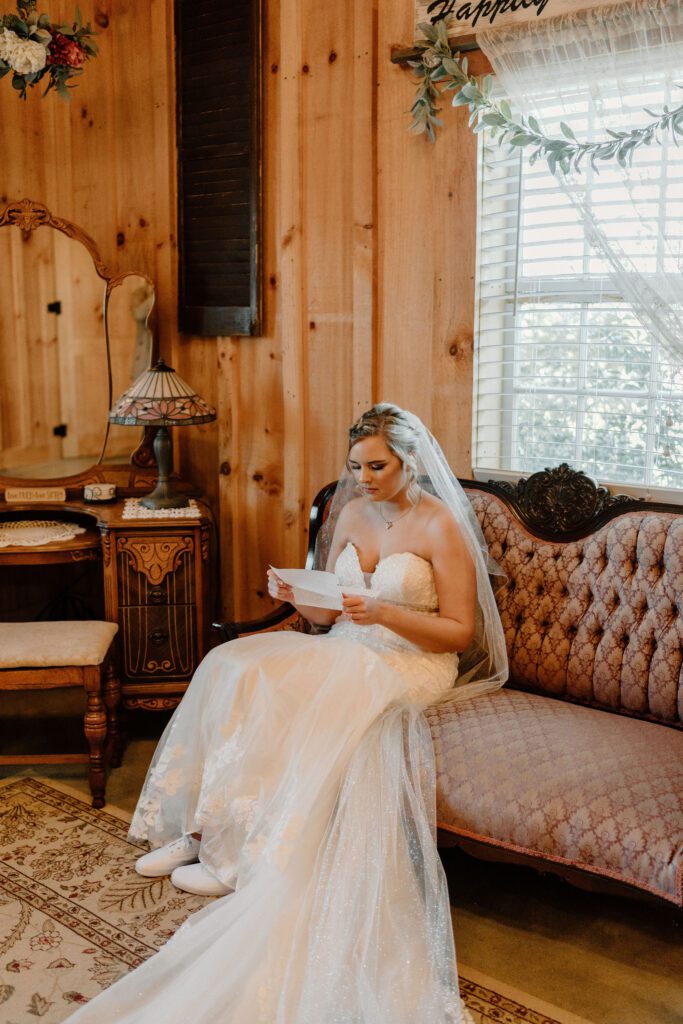 Bride reading private letter from groom