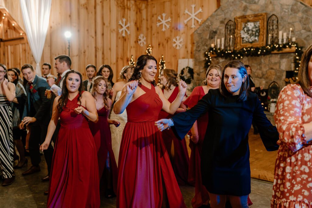 Open dancing at winter wedding reception