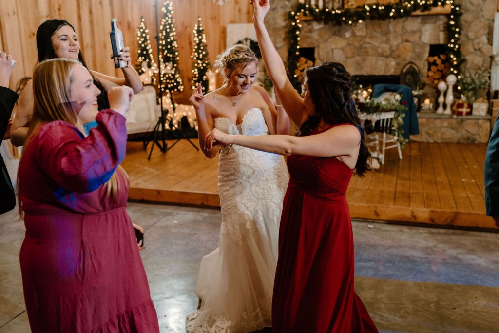 Open dancing at winter wedding reception