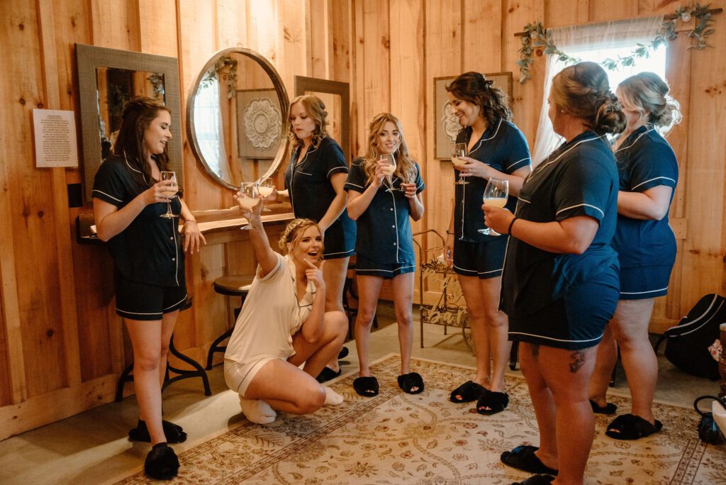 Bride and bridesmaids getting ready for wedding
