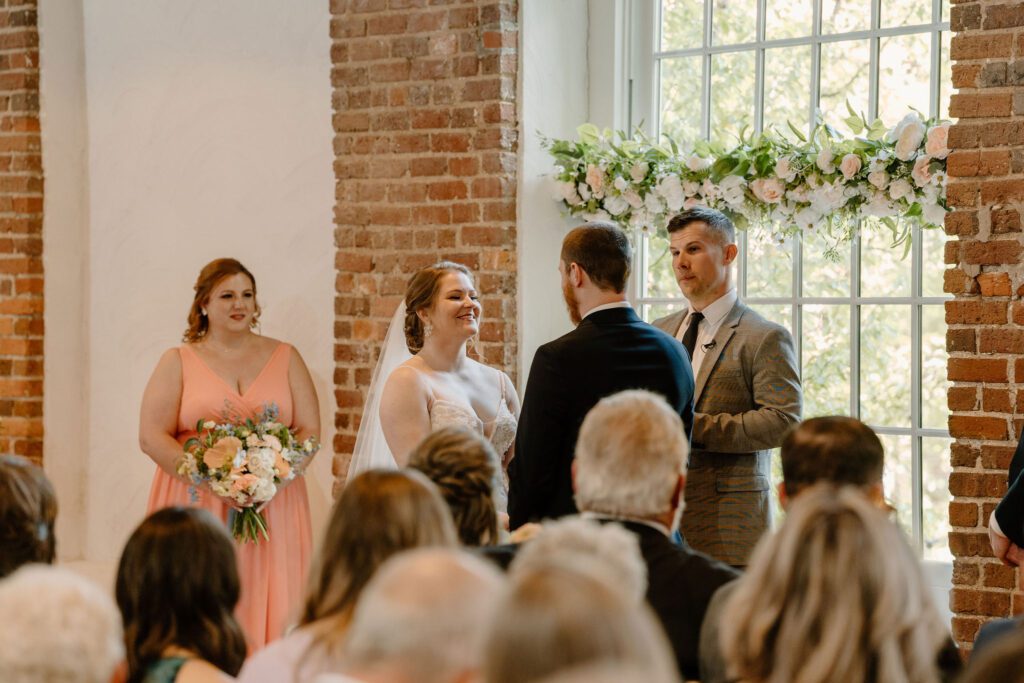 Wedding ceremony at Revolution Mill in Greensboro North Carolina