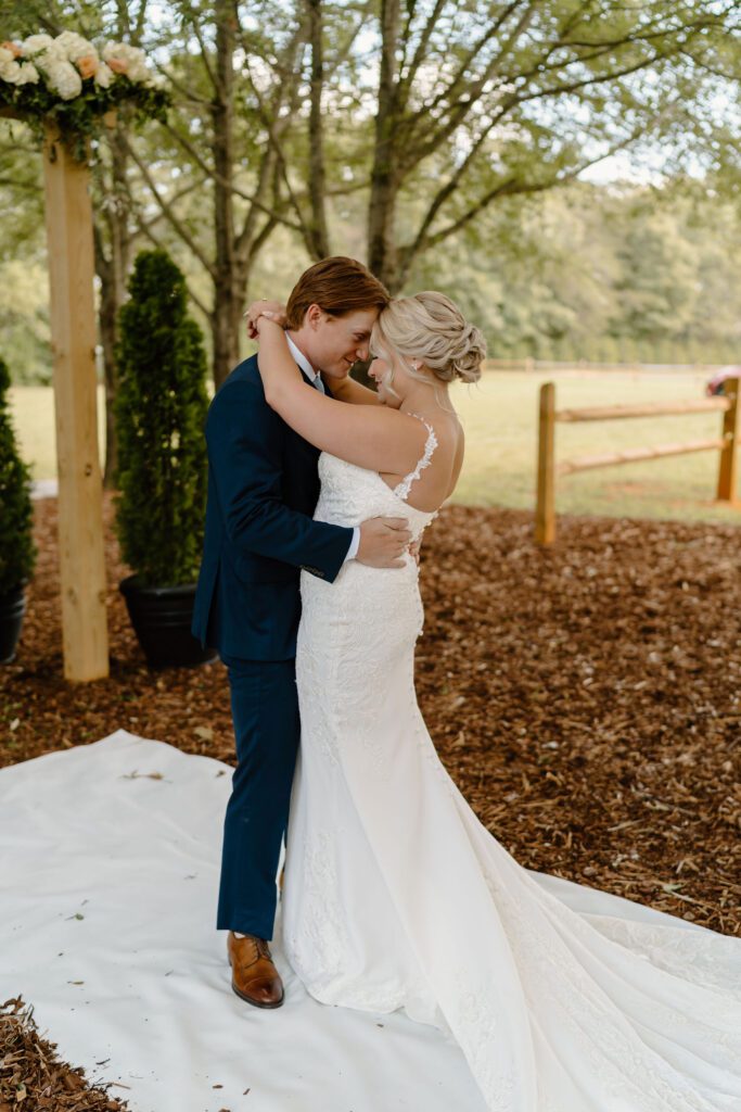 Bride and grooms first look during their North Carolina wedding day