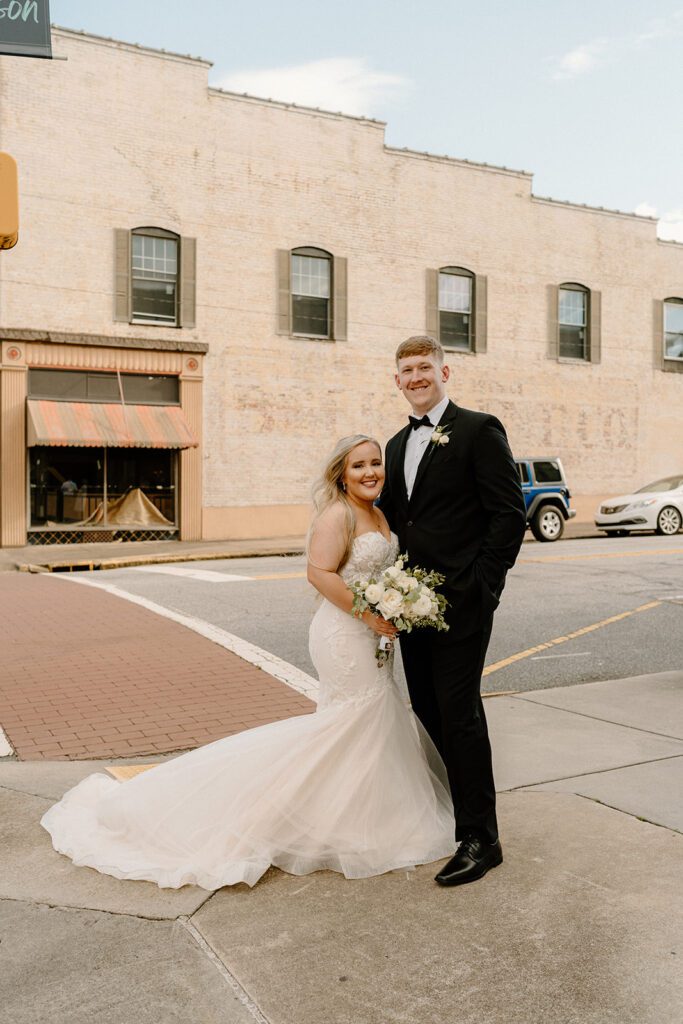Bride and groom portraits from wedding at Bakery 1818 - NC wedding venue