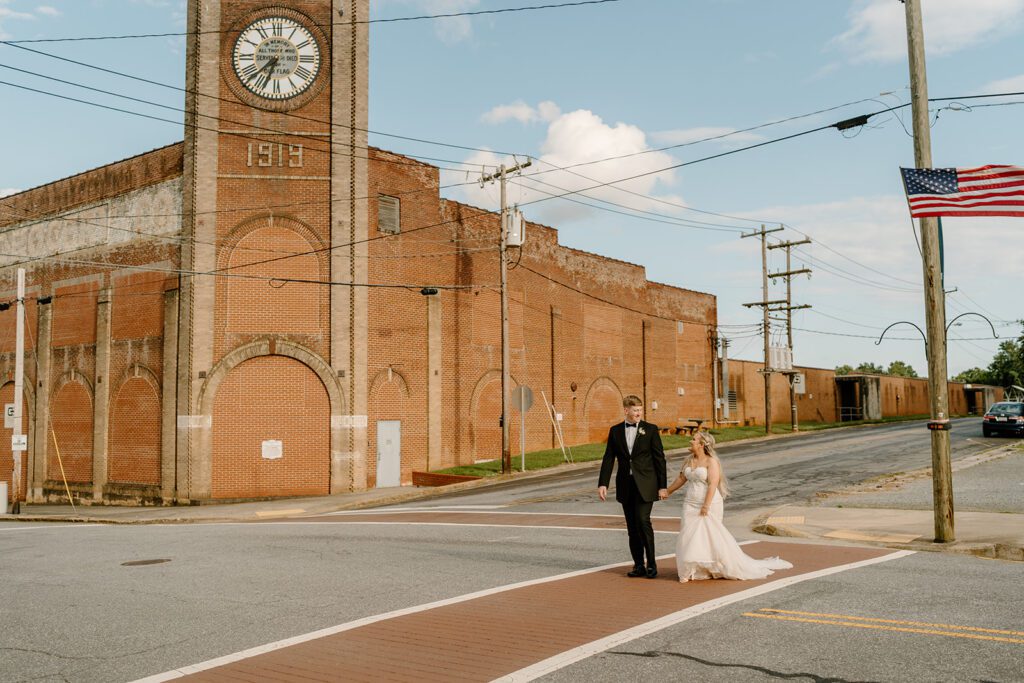 Bride and groom portraits from wedding at Bakery 1818 - NC wedding venue