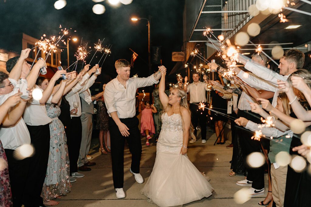 Bride and grooms sparkler wedding exit