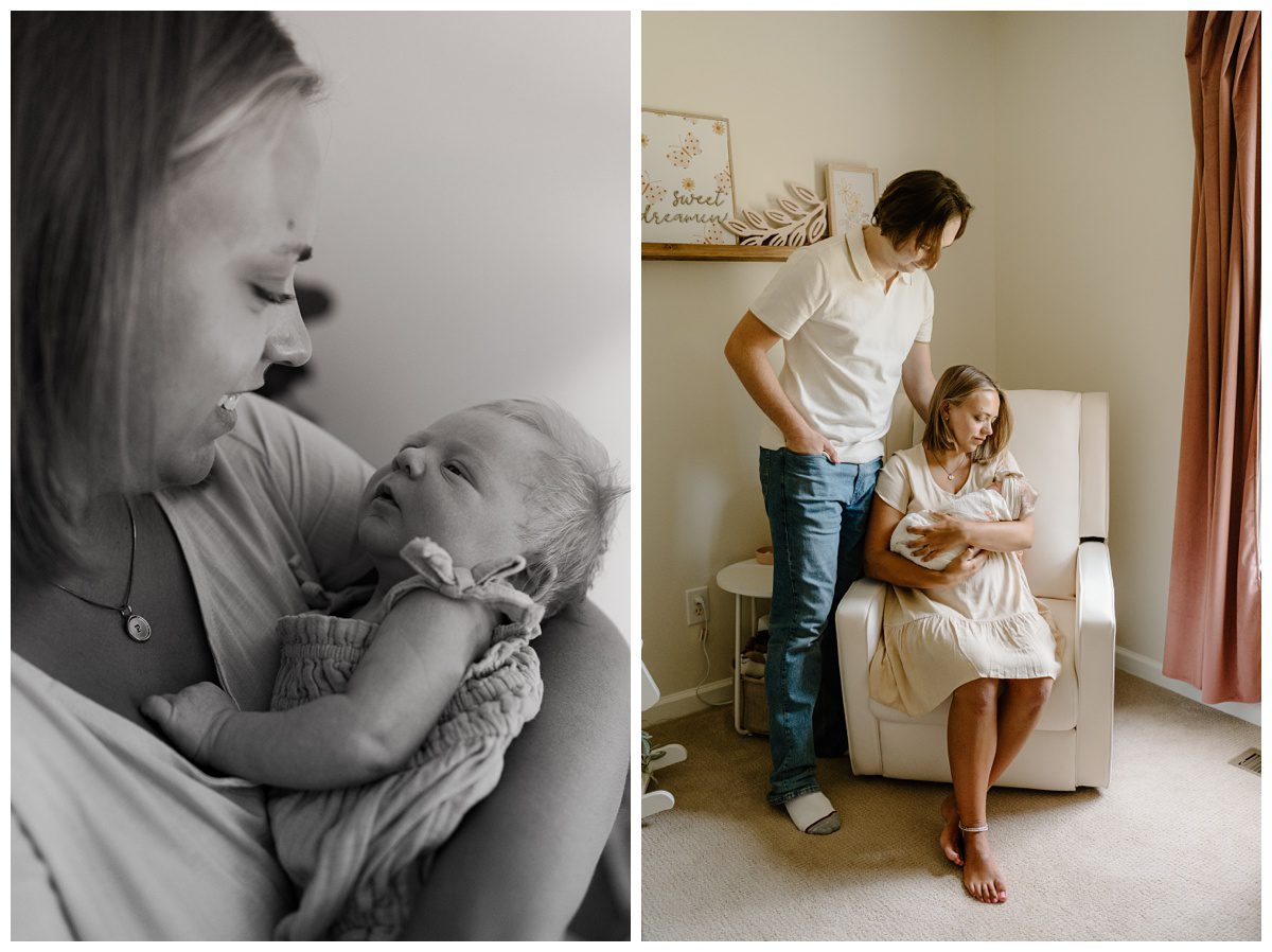 Newborn portraits in baby's nursery by NC family photographer