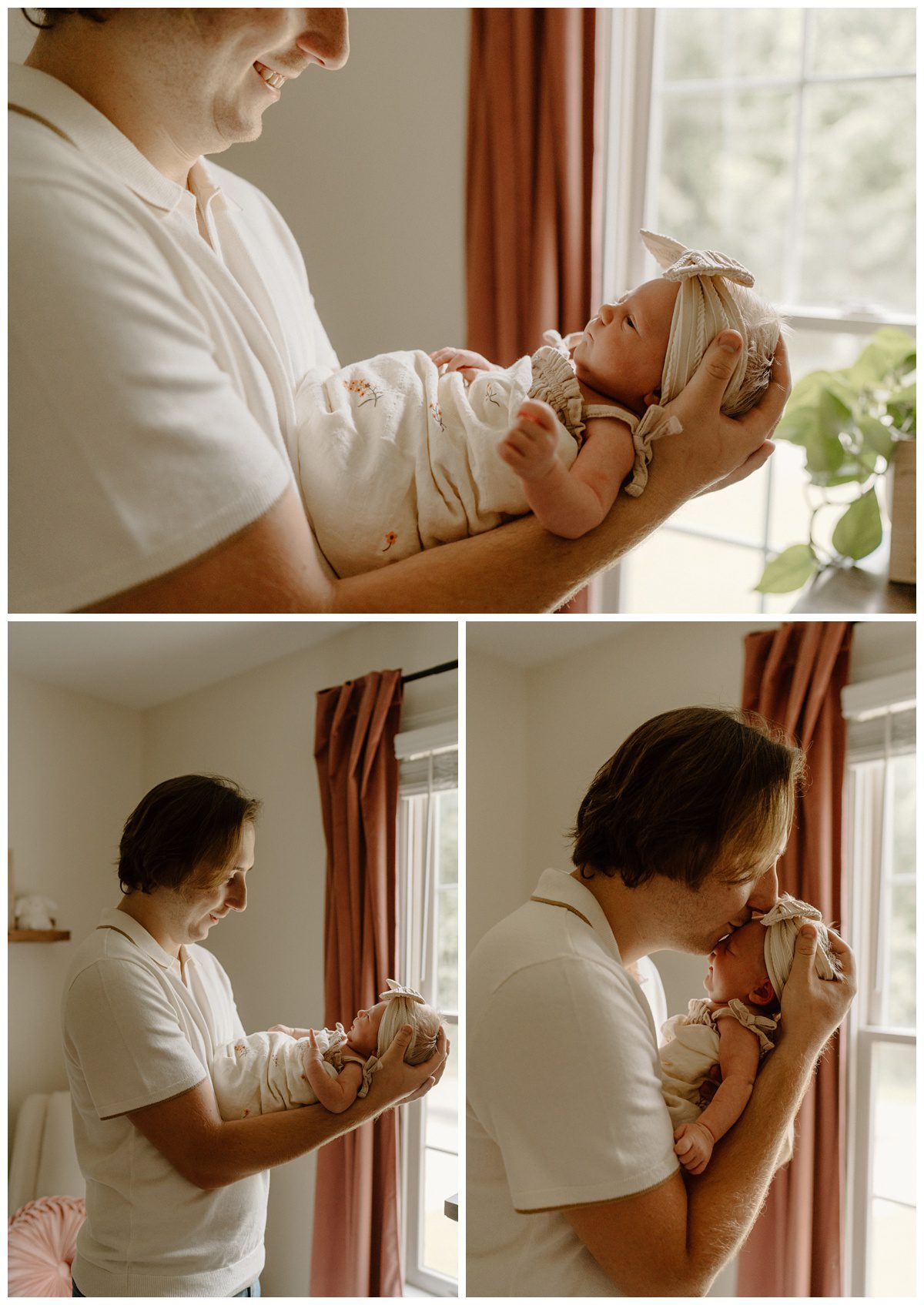Father and baby in-home newborn portraits by Winston-Salem photographer