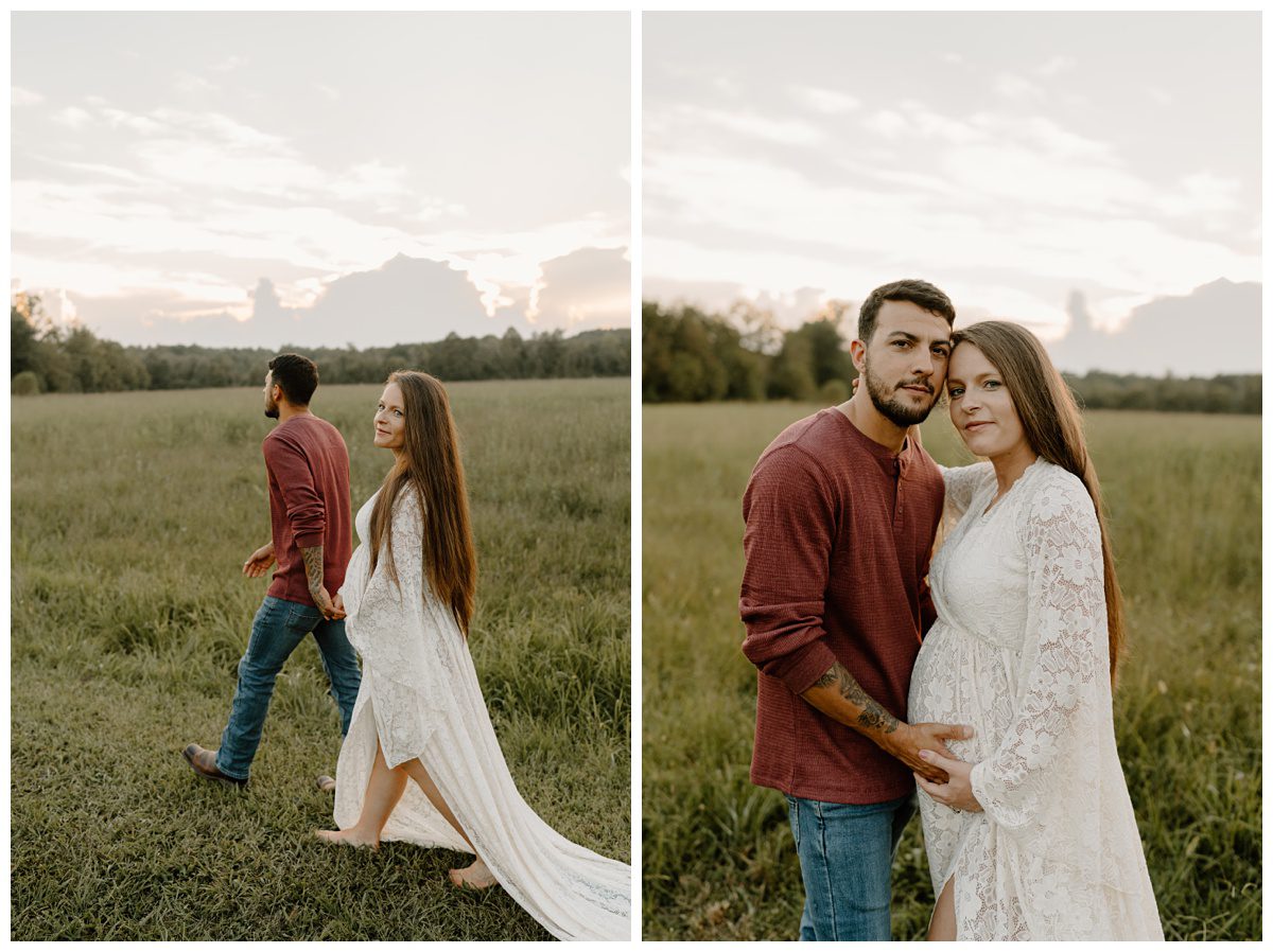 Romantic outdoor maternity portraits in a field, North Carolina family photographer